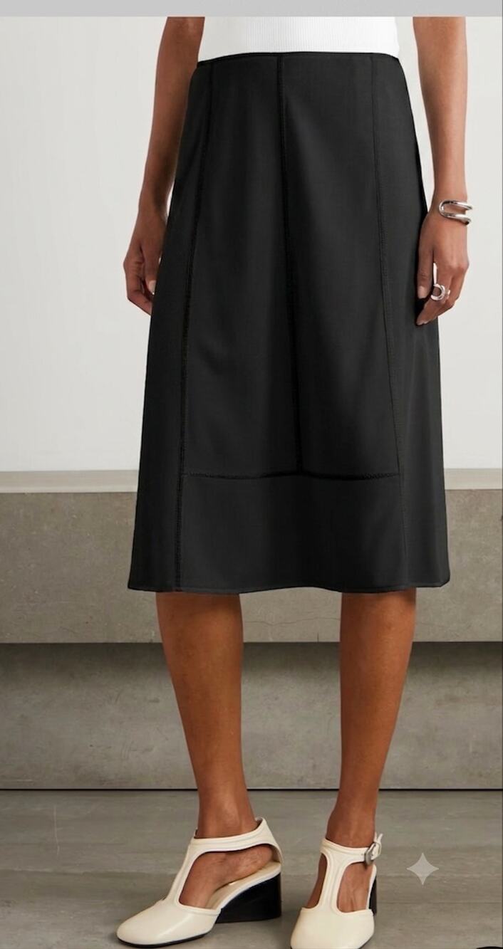 Jil Sander Crepe Paneled Jersey Midi Skirt in Black DE 38 US M
